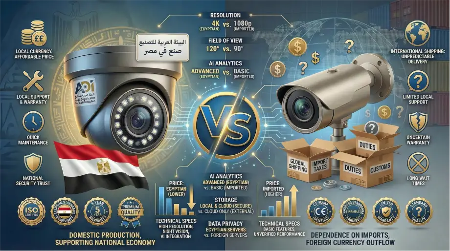 مقارنة كاميرات المراقبة المصرية والمستوردة - مميزات المنتج المحلي مقابل الكاميرات الصينية والكورية