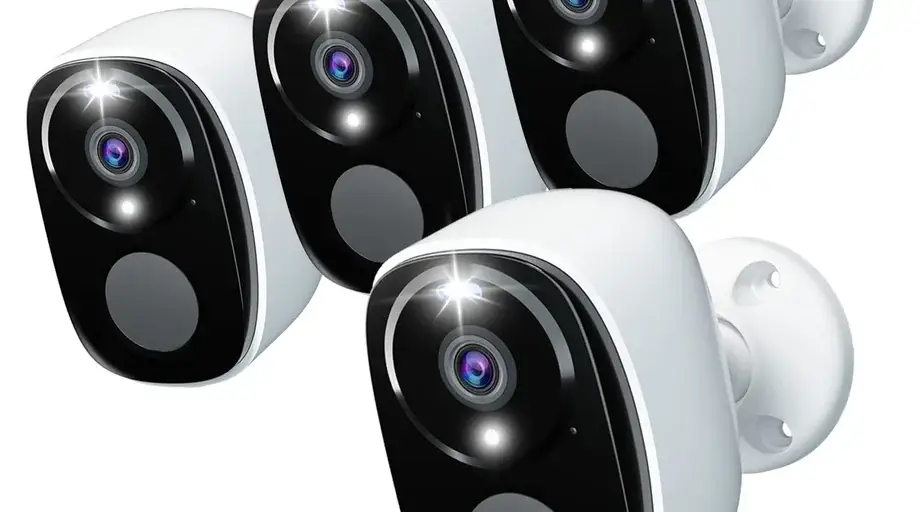 A set of the best outdoor home security cameras mounted on a wall