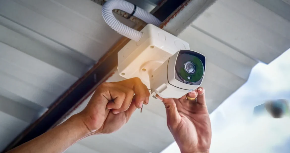 Smart security cameras securing a modern home in 2026 with AI features and remote mobile control