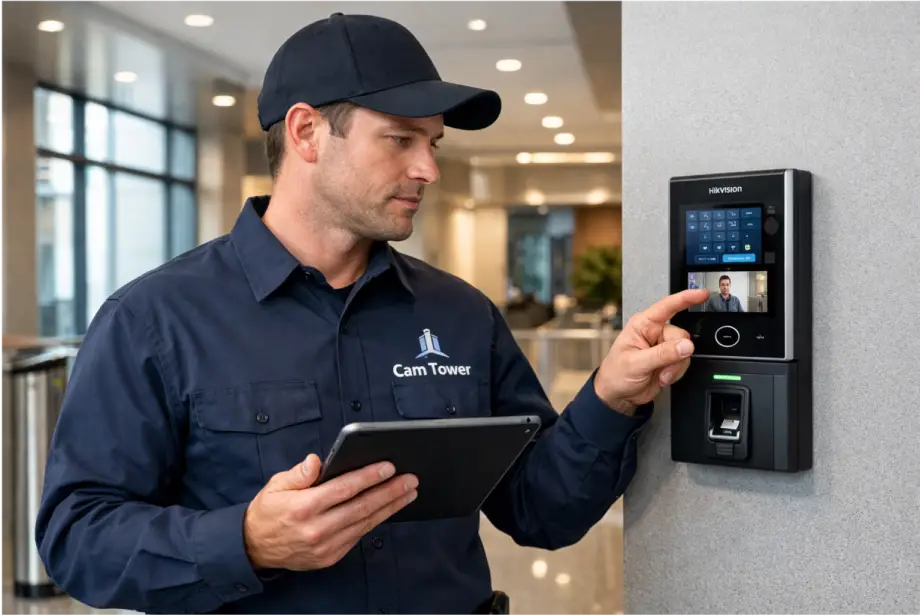 Professional installation of Hikvision central control panel in a server cabinet
