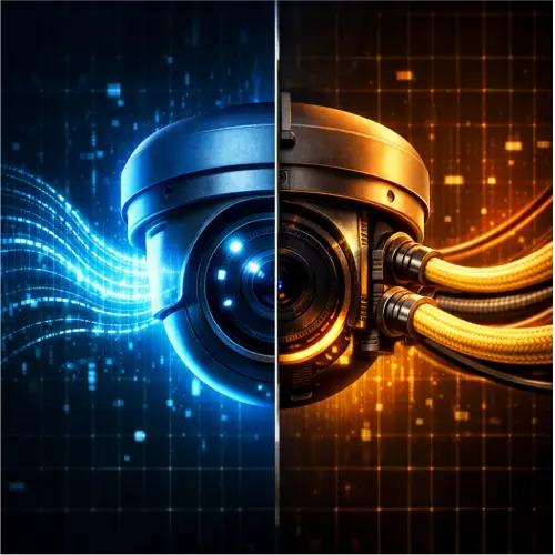 An expert pointing to a screen comparing different surveillance systems