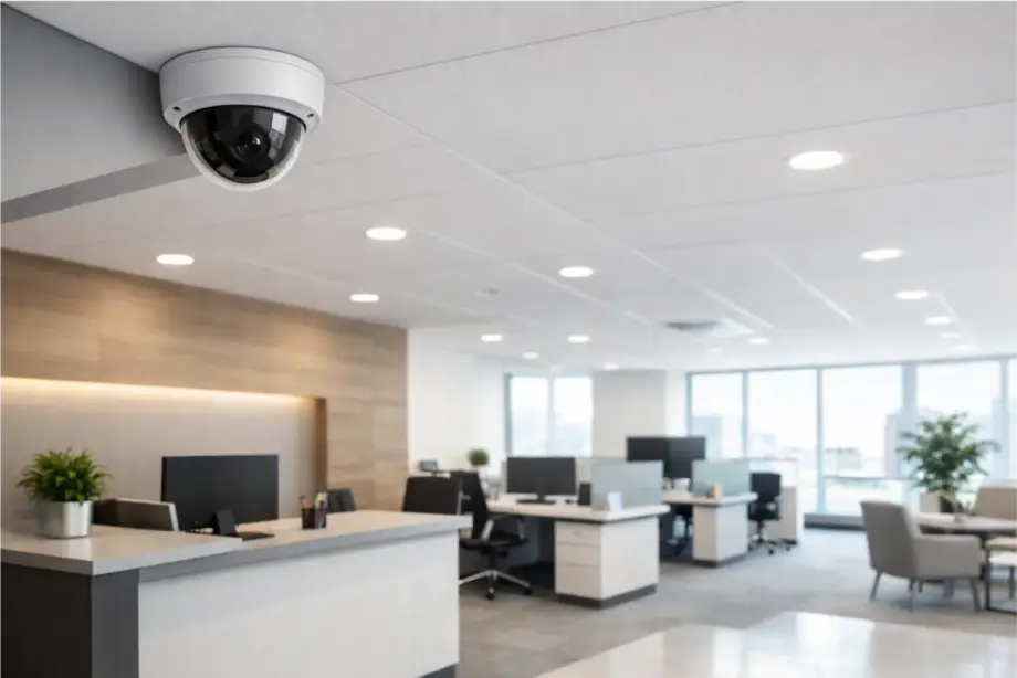 Indoor dome camera installation featured in our Security Camera System Guide for modern office surveillance
