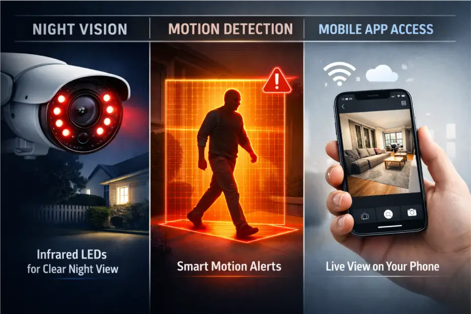 Screen displaying CCTV camera features